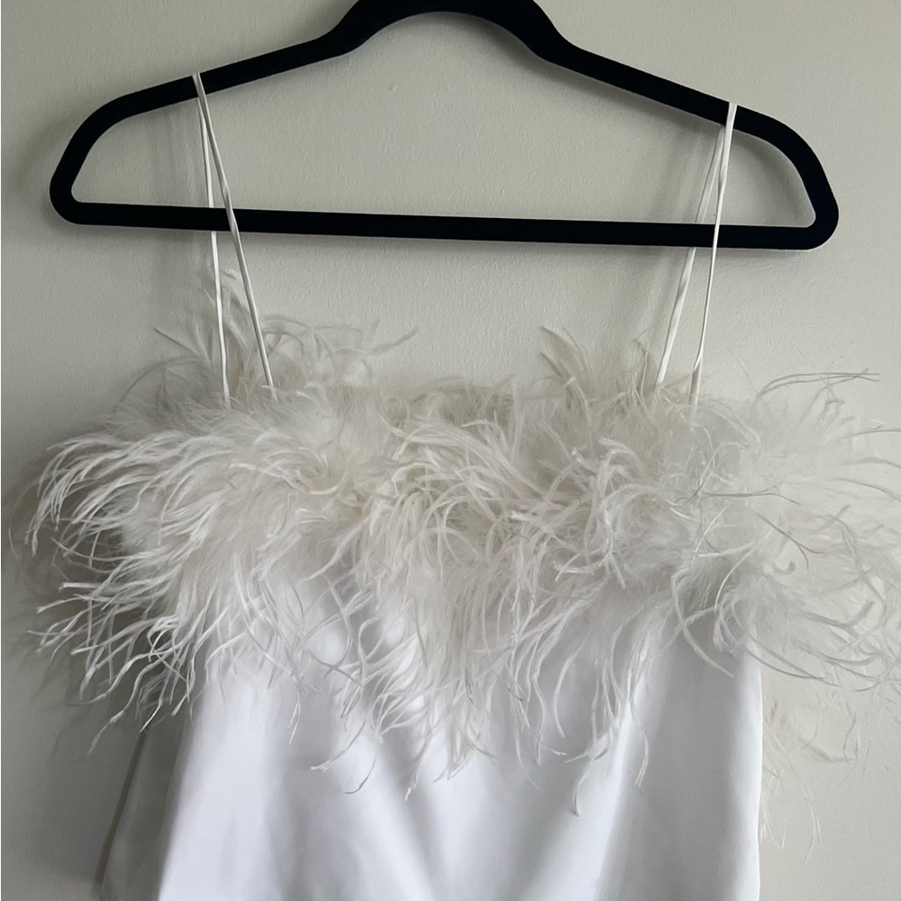 Aqua White Feather Trim Top